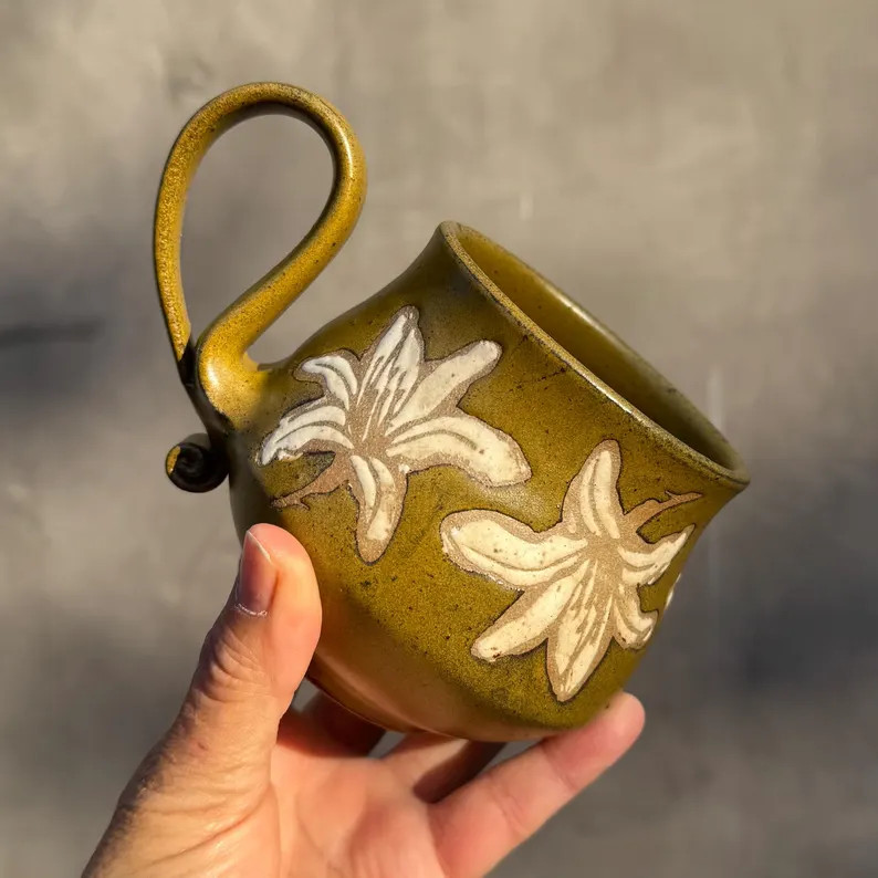 Handmade Lily Ceramic Mug, Eco-friendly Porcelain Coffee Cup (14 Oz.) - Etsy | Etsy (Global)