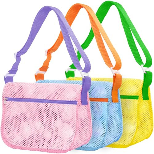 UMUACCAN Beach Shell Bags - 3Pcs Seashell Collecting Bags for Holding Beach Shell with Adjustable Shoulder Straps, Sand Toys for Kids Picking Up Shells | Amazon (US)