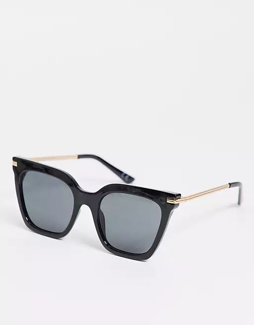 ASOS DESIGN recycled frame square cat eye sunglasses with metal temple in black | ASOS (Global)