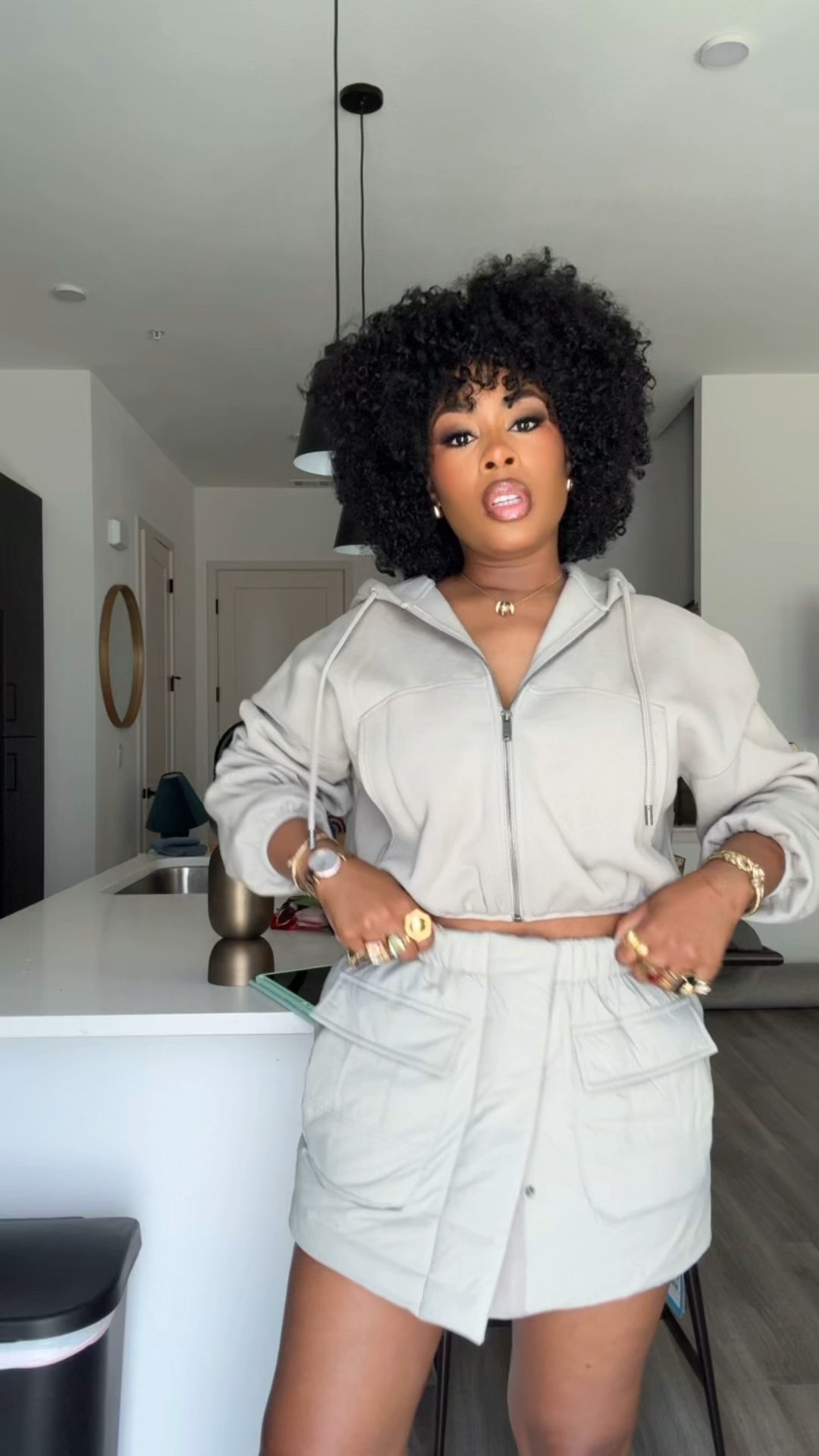 Birthday OOTD. Effortless but elevated. This neutral two-piece set is giving “put together in 5 minutes” without sacrificing style. The cropped zip hoodie hits at the perfect spot to define the waist, and the matching cargo mini adds structure with oversized pockets and an easy elastic waistband (aka comfortable but still flattering).

I love that this set can be worn together for a monochromatic moment or styled separately. The hoodie would look so good with denim, and the skirt would be perfect with a fitted tank and heels. The soft sage/stone tone makes it a closet staple that works year round.

#LTKBeauty #LTKootd