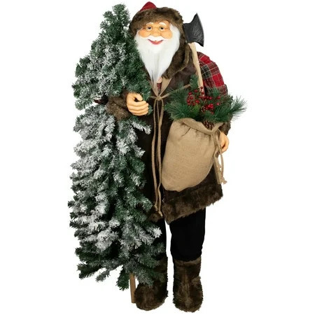 Northlight Standing Woodland Santa Claus with Flocked Alpine Tree Commercial Christmas Figure - 5' | Walmart (US)