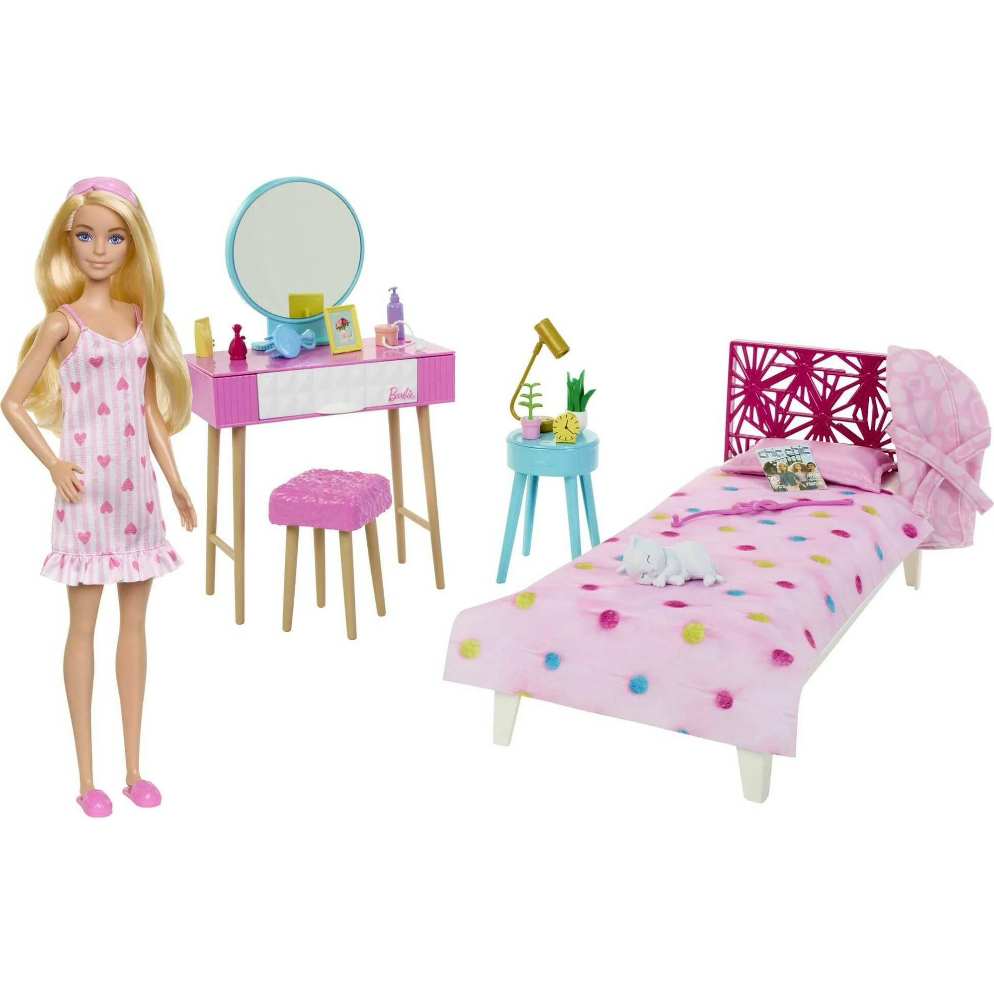 Barbie Doll and Bedroom Playset, Barbie Furniture with 20+ Storytelling Pieces and Accessories - ... | Walmart (US)