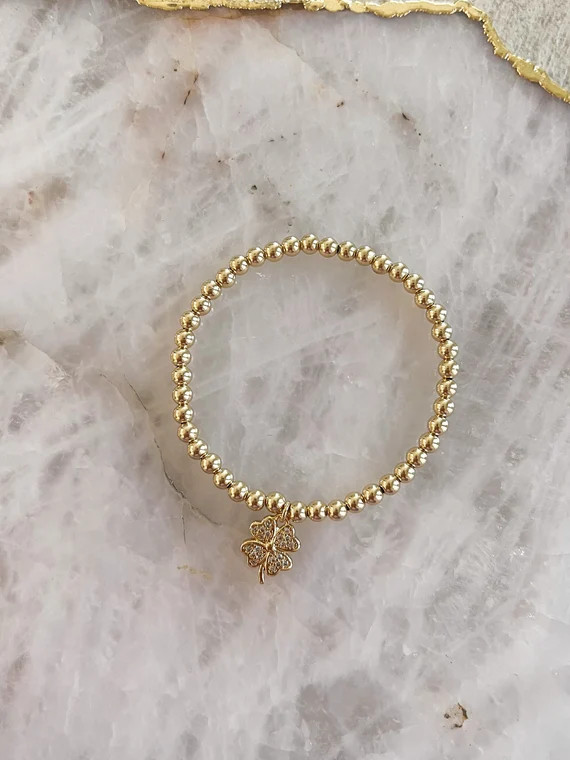 4mm 14k Gold Filled Four Leaf Clover Charm Bracelet  Shamrock | Etsy | Etsy (US)
