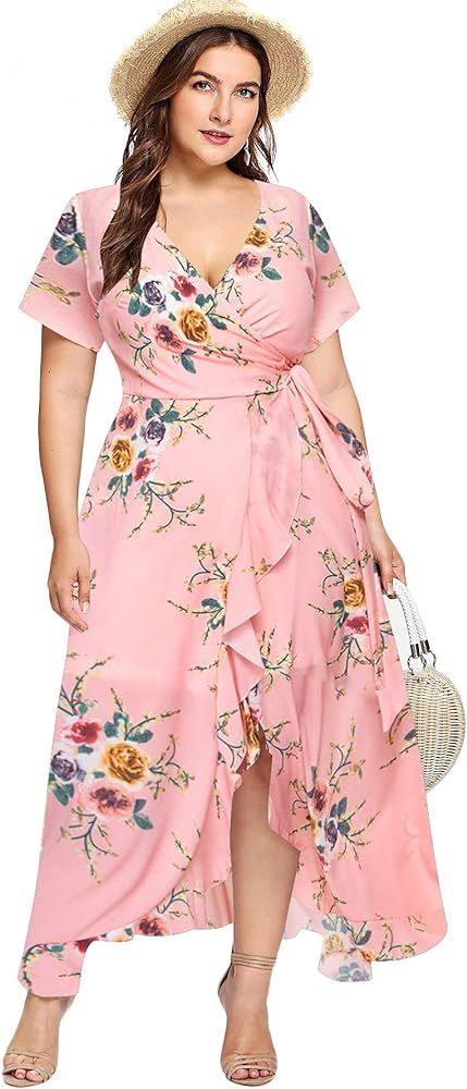 Milumia Plus Size Women Empire Waist Asymmetrical High Low Bohemian Maxi Dress | Amazon (US)