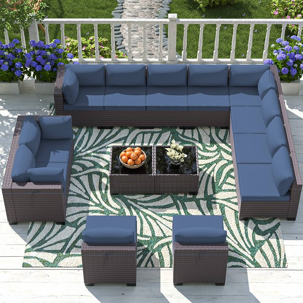ASJMR Outdoor Patio Furniture Set, 14 Pieces Outdoor Sectional Furniture Patio Sofa, All-Weather ... | Amazon (US)