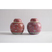 Pair Chinoiserie Polychrome Raspberry Mun Shou Porcelain Ginger Jars | Etsy (US)