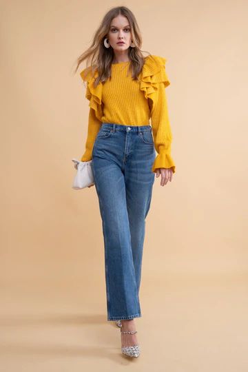 Pointelle Ruffle Sweater - Yellow | Rachel Parcell