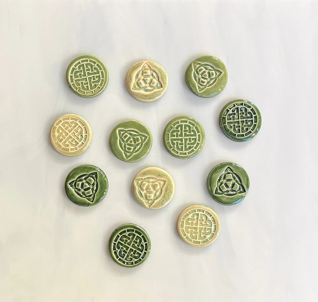 Ceramic Celtic Knot Tiles, 6pcs, Celtic Symbols, Triquetra and Solomon, Variegated Green Shades, ... | Etsy (US)