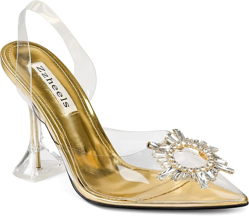 Amazon.com | Zzheels Women's High Heel Crystal Slingback Pumps Pointed Toe Strappy Sandals for Pa... | Amazon (US)