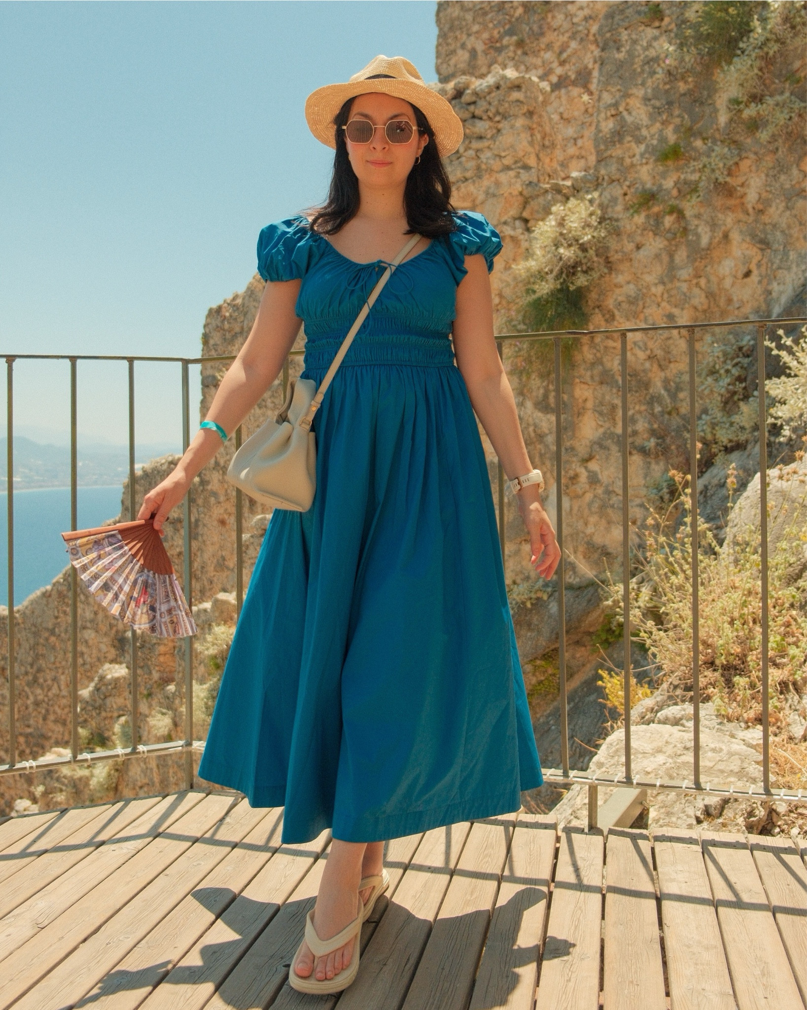 Wearing Doen Quinn Dress size S 
Hat size 56