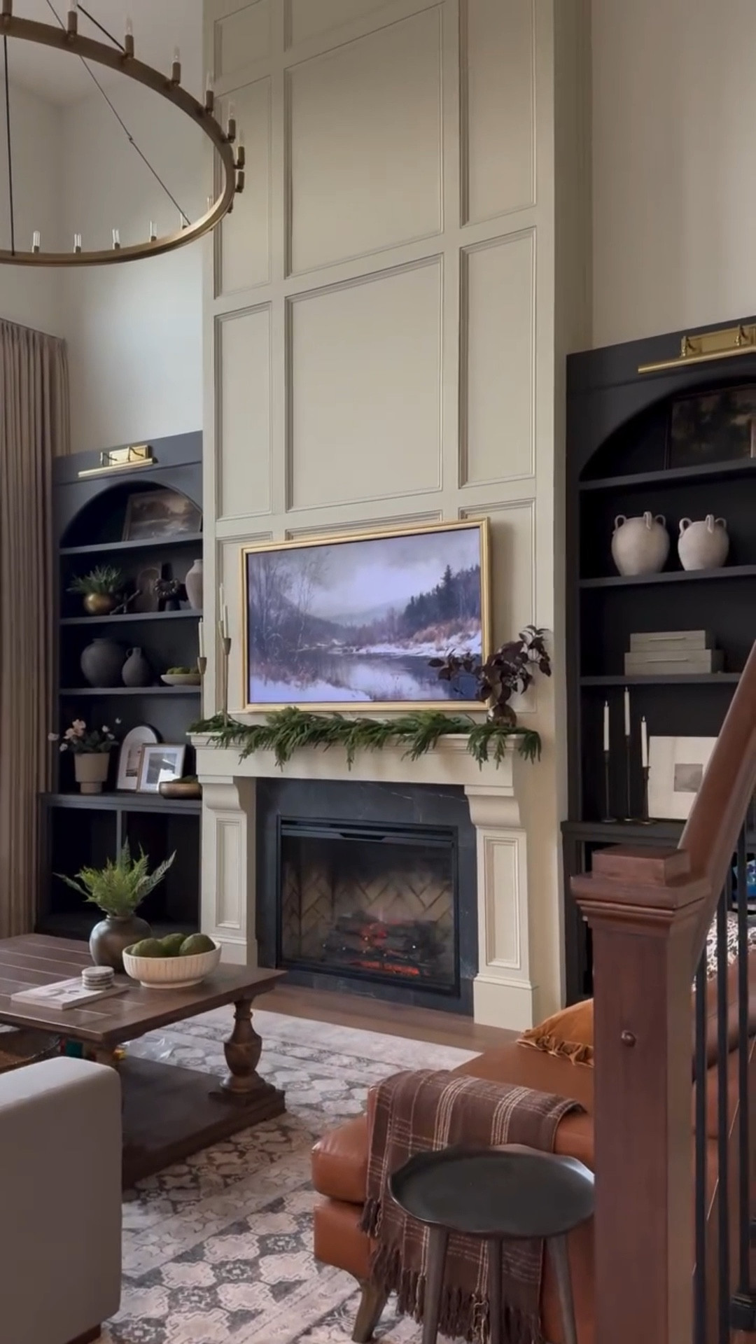I shared the bookcase color … but can we talk about the fireplace color next 😍 

It’s the PERFECT neutral, stone-like color that blends seamlessly with our creamy white walls and dark bookcases. (Watch till the end to screenshot the color. 🤍🙌🏽)

#fireplacediy #fireplacemakeover #neutralpaint