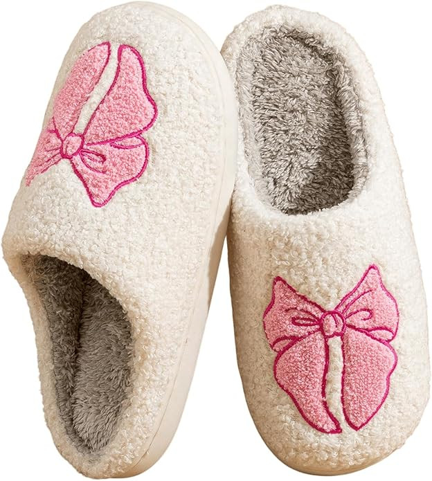 Verdusa Women's Bow Fuzzy Bedroom Slippers Warm Indoor Home Slipper Shoes | Amazon (US)
