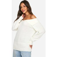 Womens Oversized Off The Shoulder Knitted Collar Sweater - White - S | boohoo (US & Canada)