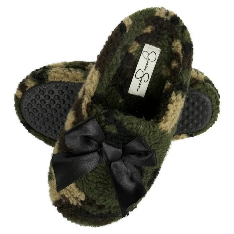 Jessica Simpson Girls Slip-On Clogs - Fuzzy Comfy Warm Memory Foam Sherpa Slippers with Satin Bow | Walmart (US)