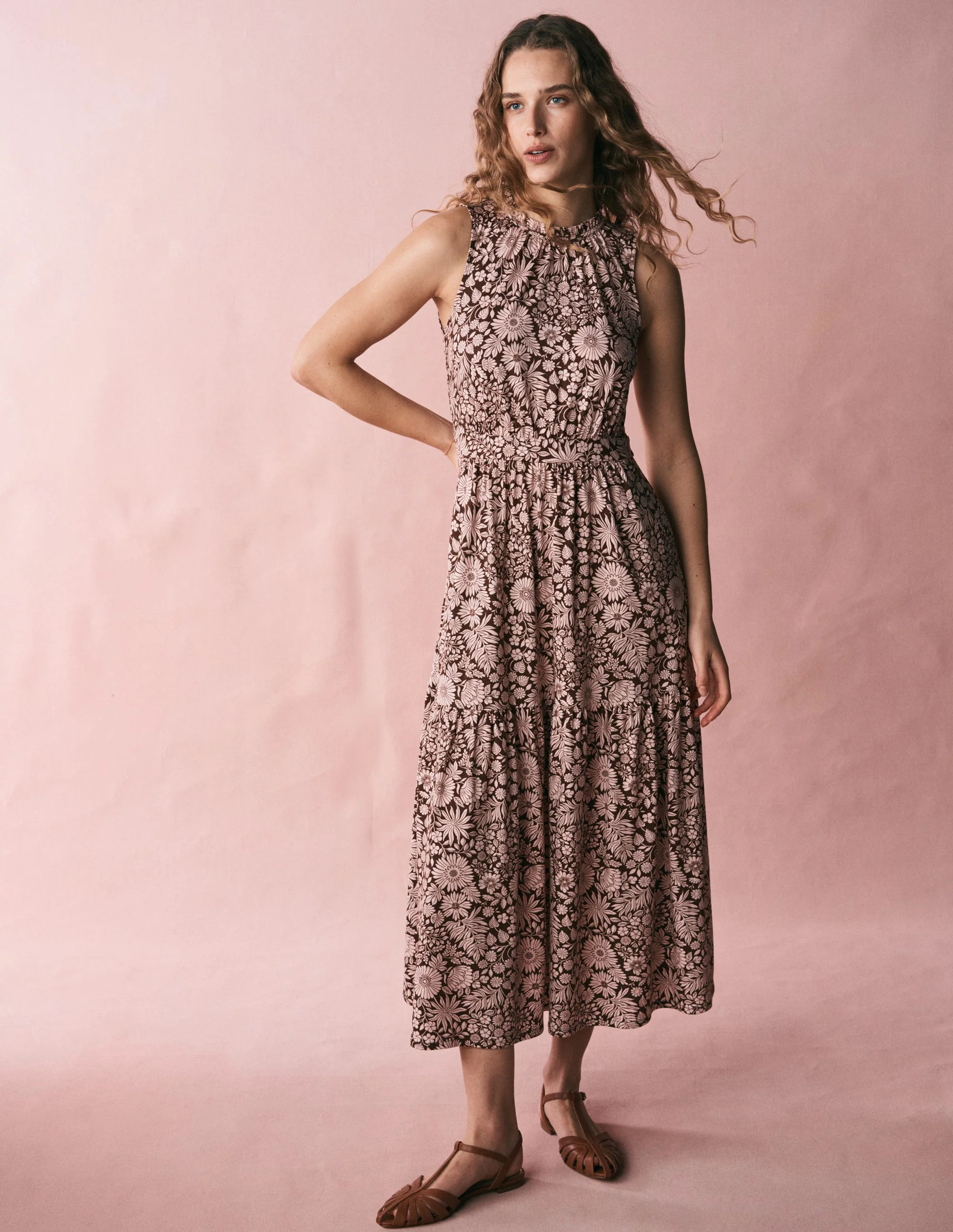 Camalie Jersey Maxi Dress-Raw Umber, Flowerbed Bloom | Boden UK