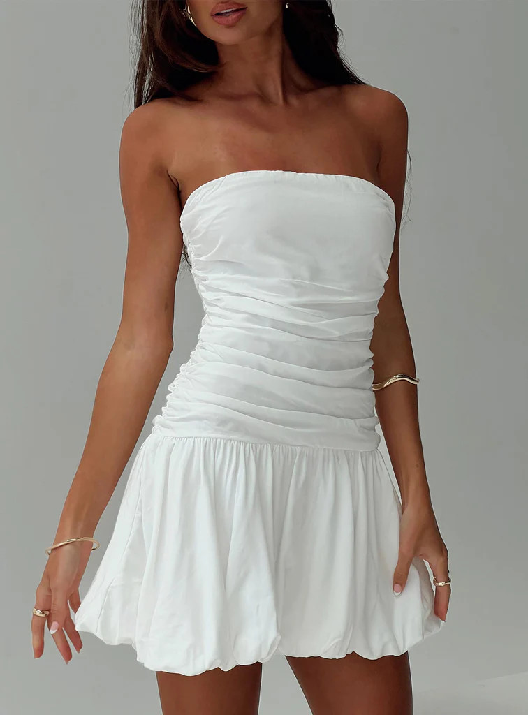 Glamour Girl Strapless Bubble Hem Mini Dress White | Princess Polly US