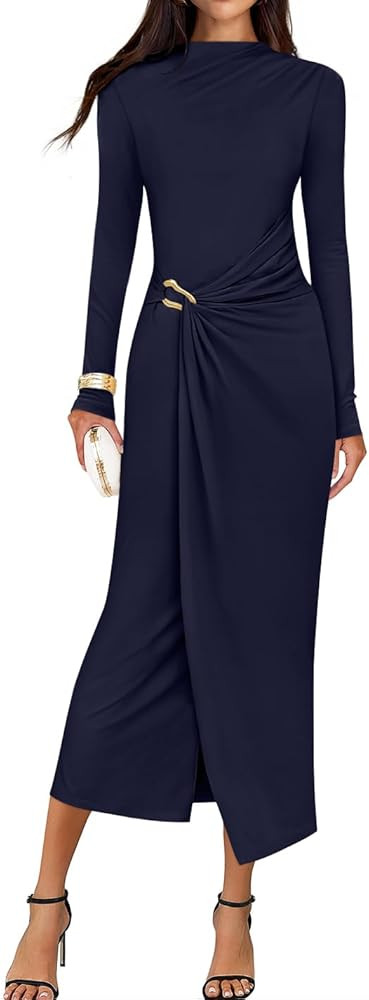 ZESICA Women's 2025 Fall Long Sleeve Bodycon Dress Mock Neck Wedding Guest Cocktail Party Long Mi... | Amazon (US)
