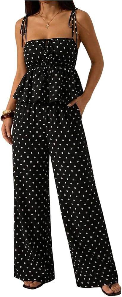 GORGLITTER Women's Polka Dots Pant Set 2 Piece Outfits for Going Out | Amazon (US)