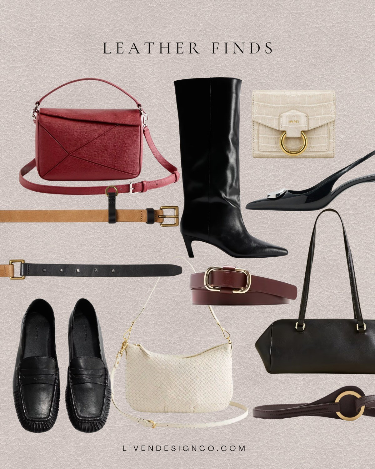 Leather accessories. Leather belt. Leather boots. Leather knee high boots. Stiletto boots. Leather red handbag. Leather Loafers. Leather penny Loafers. Leather slingback heels 

#LTKSeasonal #LTKFindsUnder100 #LTKFindsUnder50