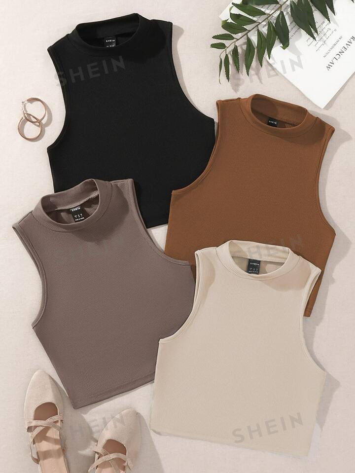 SHEIN EZwear 4pcs Solid Tank Top | SHEIN USA | SHEIN