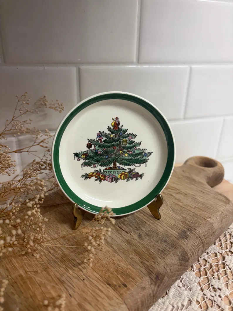Vintage Spode Christmas Tree Butter Pat Dish S3324 England 4 Inch Small Holiday Plate Green Rim C... | Etsy (Global)