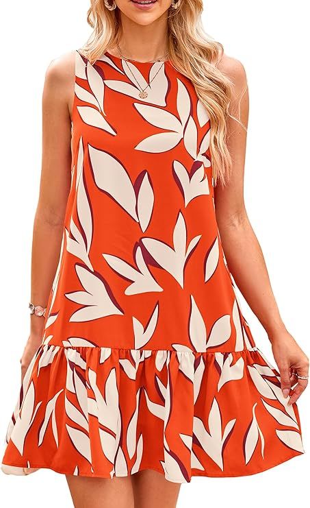 PRETTYGARDEN Women's 2024 Summer Floral Mini Dress Sleeveless Cut Out Backless Ruffle Boho Beach ... | Amazon (US)