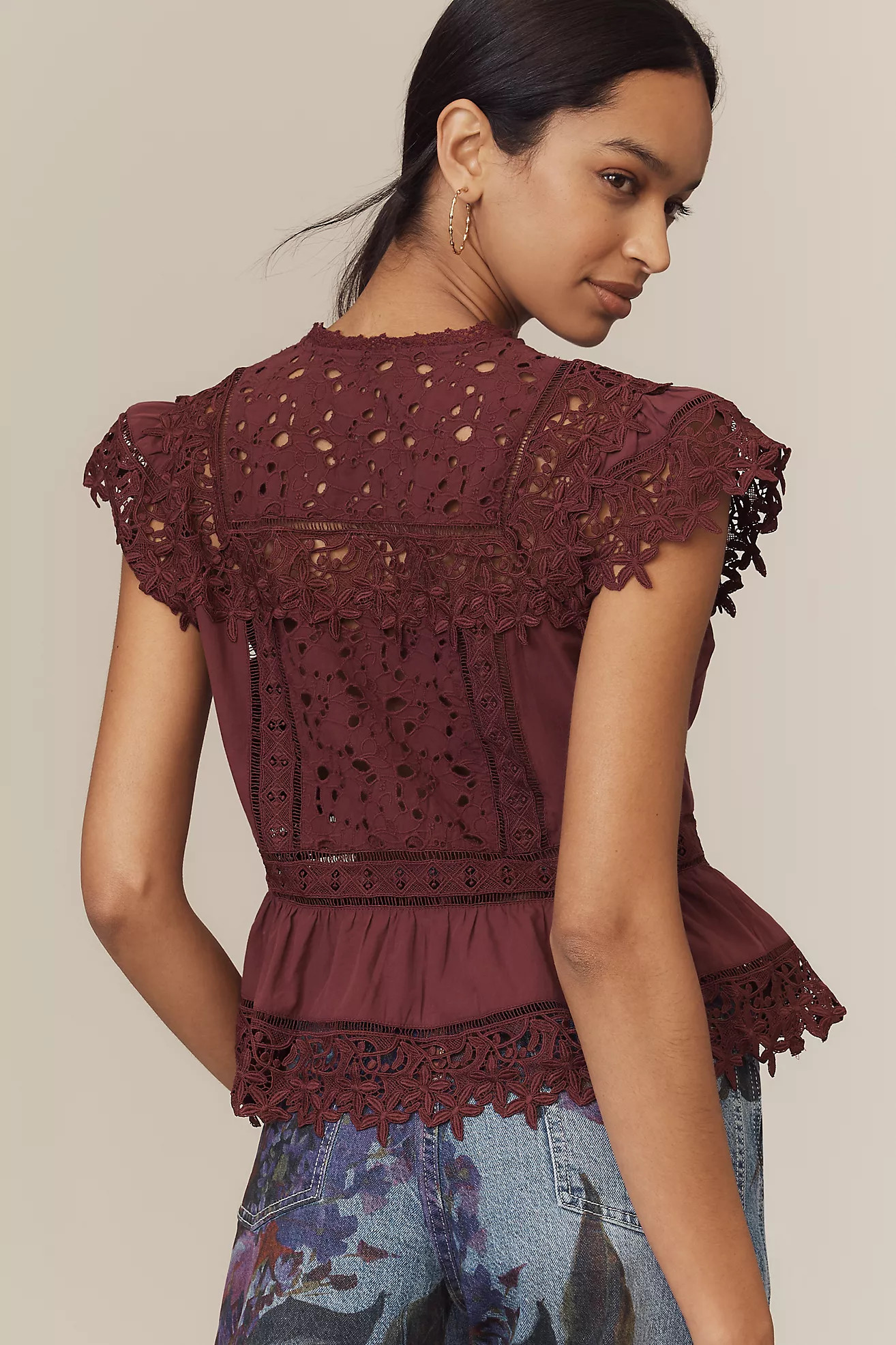 By Anthropologie Sleeveless High-Neck Lace-Inset Blouse | Anthropologie (US)