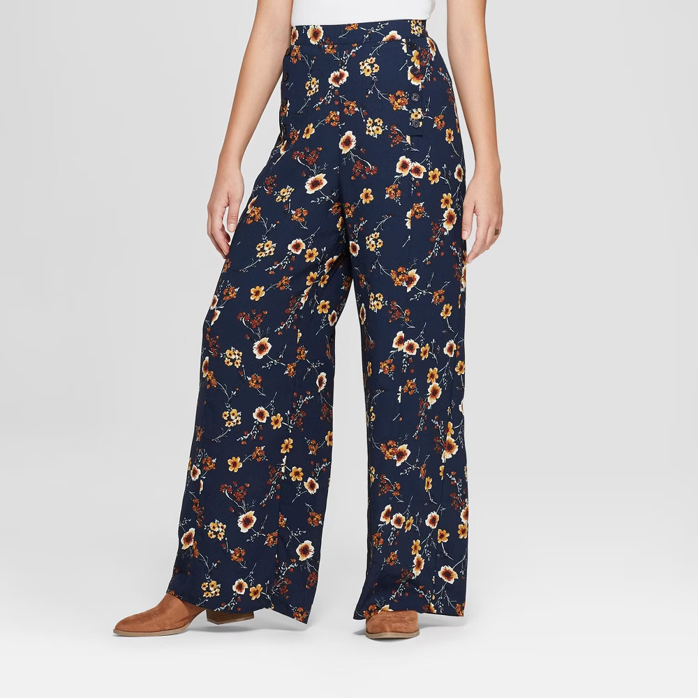 Women's Wide Leg Floral Palazzo Pants - Xhilaration Navy S, Blue | Target