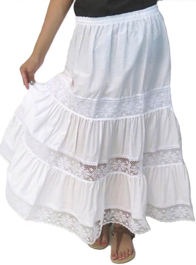 Traditional Artesenias Mexican Laced Skirts for Women, Maxi Skirts, Long Boho Skirt, Ethnic Flowy... | Amazon (US)