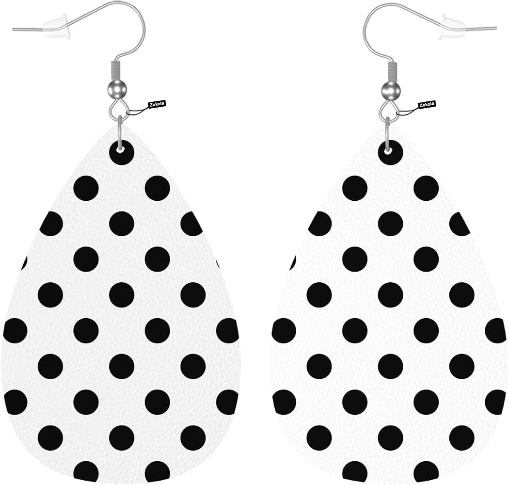 Zokola Black Polka Dots Leather Earrings For Women Friends Teardrop Leaf, Modern Big Circle Blots... | Amazon (US)