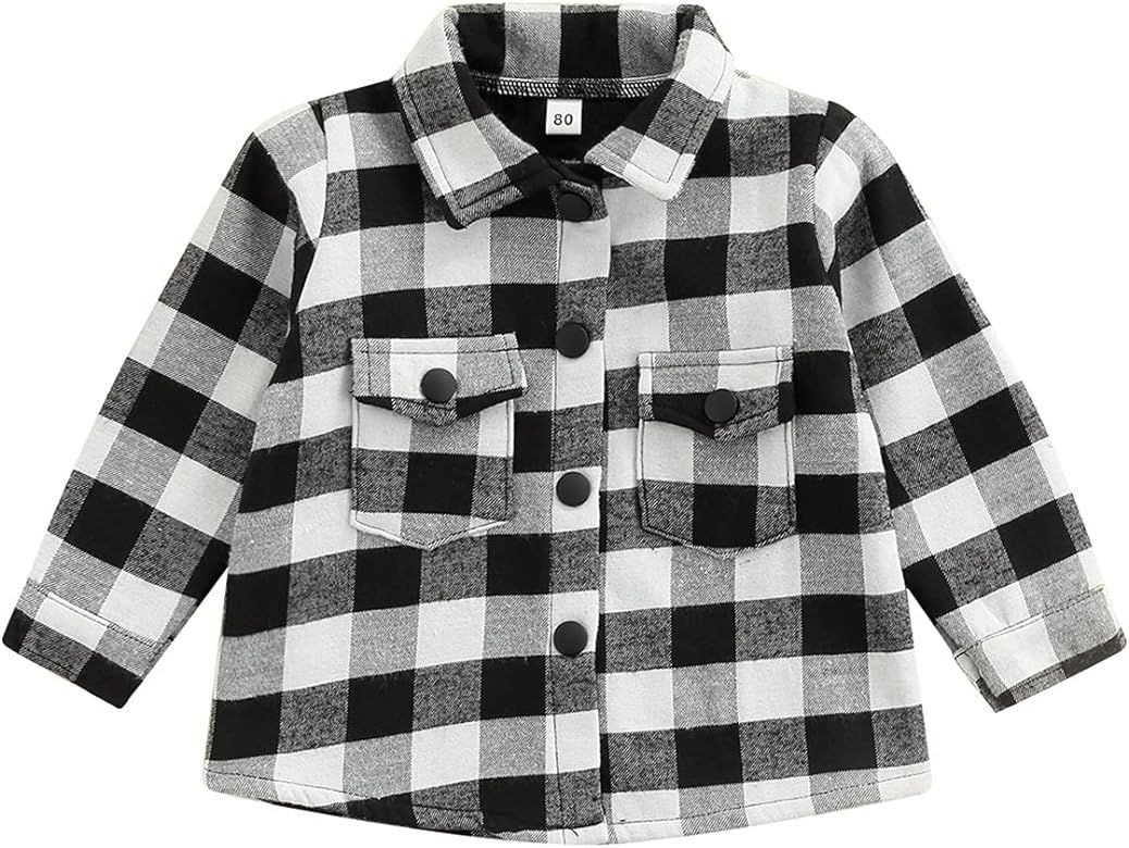 Flannel Plaid Shirt for Little Kids Toddler Baby Girls Boys Long Sleeve Button Down Shacket Jacket C | Amazon (US)