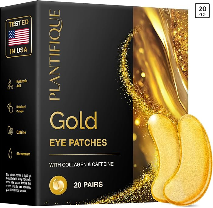 PLANTIFIQUE 24K Gold Under Eye Patches 20 Pairs - Dermatologist Tested - Hydrating Collagen Eye M... | Amazon (US)