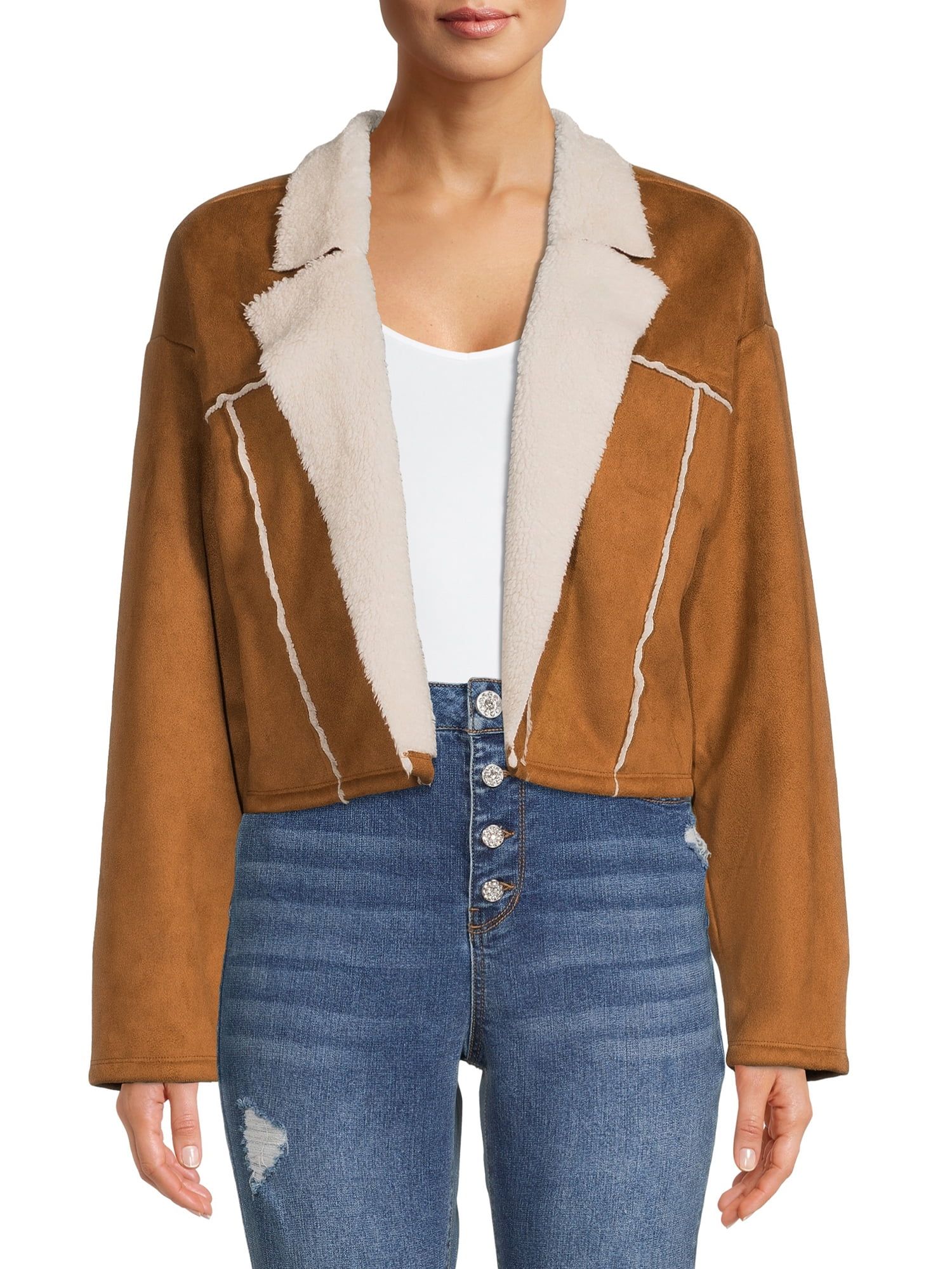 Madden NYC Junior's Faux Suede Cropped Jacket | Walmart (US)