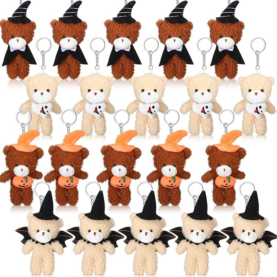 HyDren 20 Pcs Halloween Bear Stuffed Animal Gifts Mini Bear Plush Keychain 4.72 Inch Bulk Witch P... | Amazon (US)
