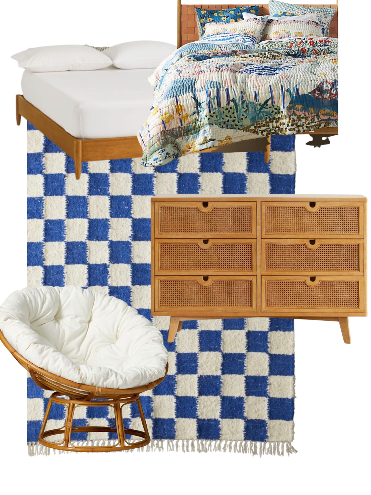 Fun teen girl/young adult room! Checkered rug. Anthropology bedding. Pottery barn chair. Six drawer dresser  

#LTKhome #LTKsalealert #LTKxAnthro