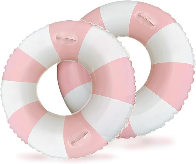 2PCS Stripe Pool Swim Ring with Handles Inflatable Pool Floats Water Fun Large Adult Swimming Poo... | Amazon (US)