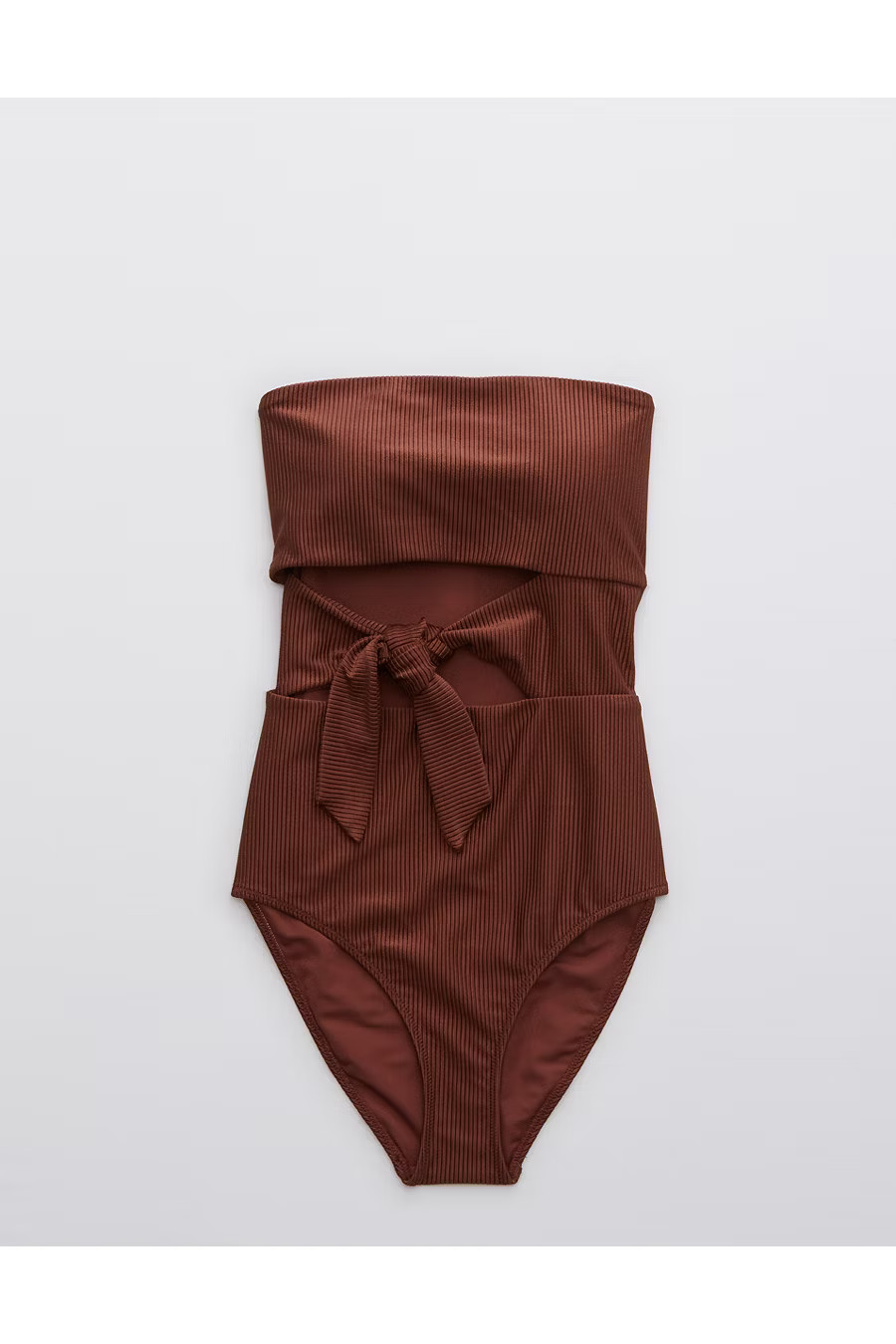 Aerie Ribbed Shine Wrap Bandeau One Piece Swimsuit | American Eagle Outfitters (US & CA)