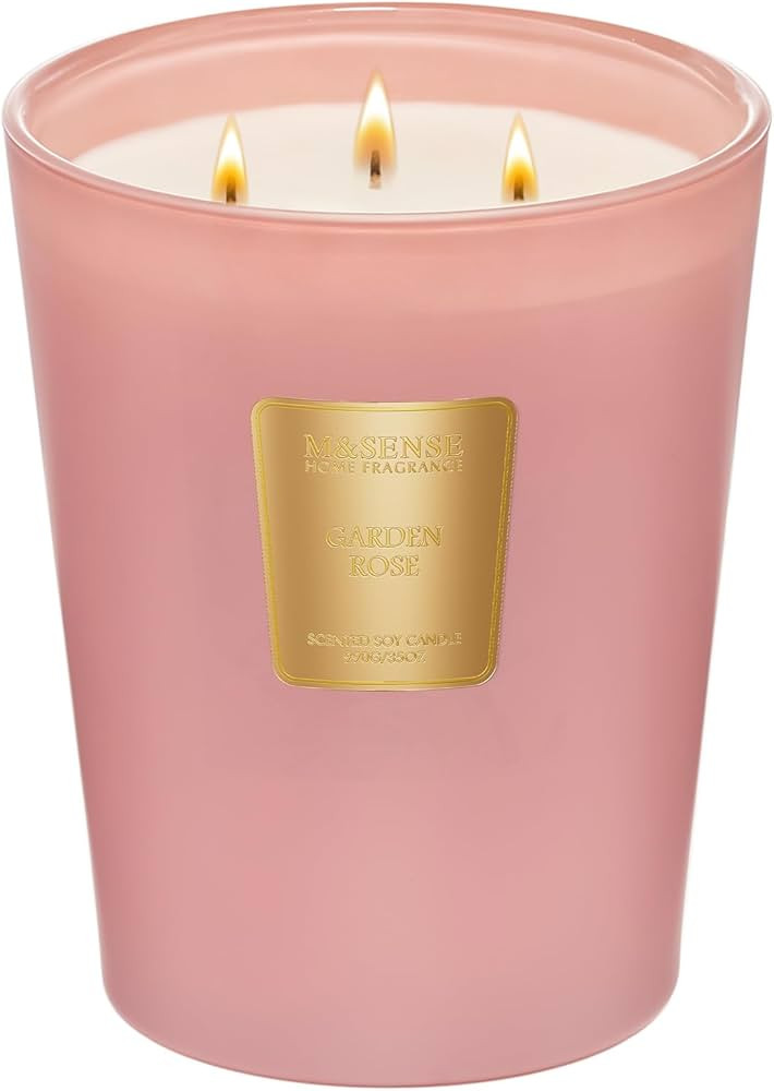 M&SENSE Garden Rose Scented Candle Home Decor, Extra Large 3 Wick Natural Soy Wax Candles for Hom... | Amazon (US)