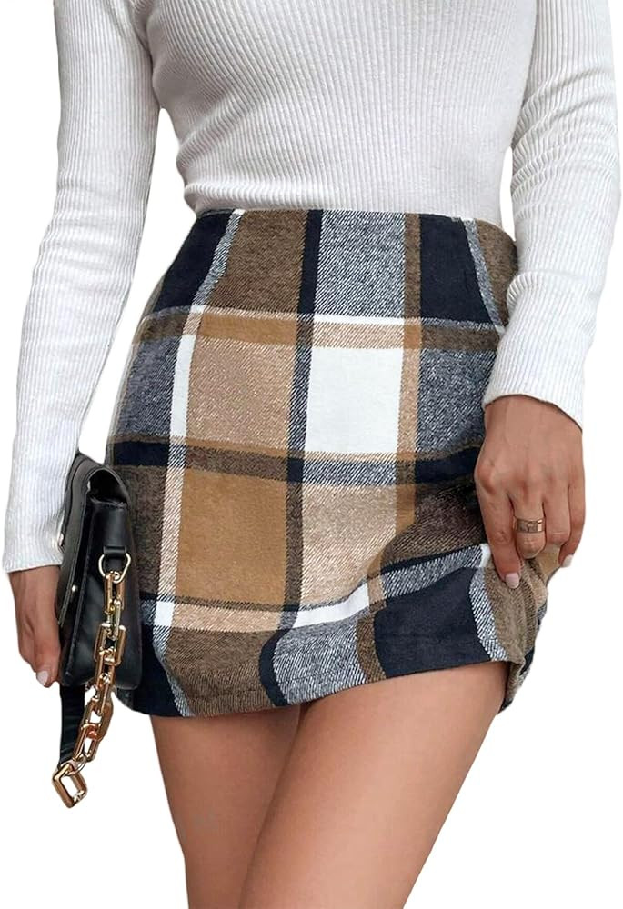 CYCLAMEN Women's Plaid Skirt High Waisted Bodycon Pencil Mini Midi Skirts 2024 Fall Winter A Line... | Amazon (US)
