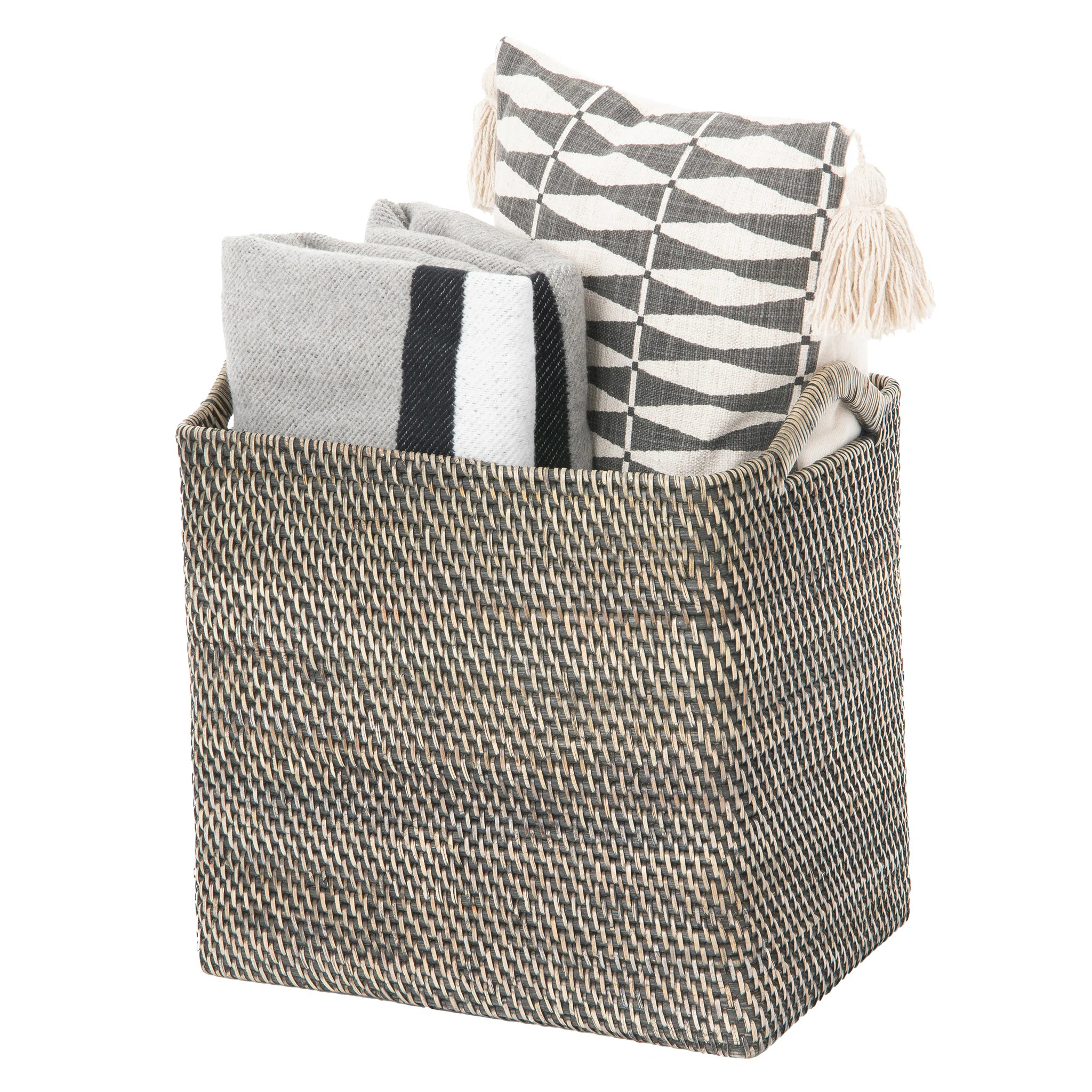 Beachcrest Home™ Simran Rectangular Decorative Rattan Storage Basket with Ear Handles, Small, H... | Wayfair North America