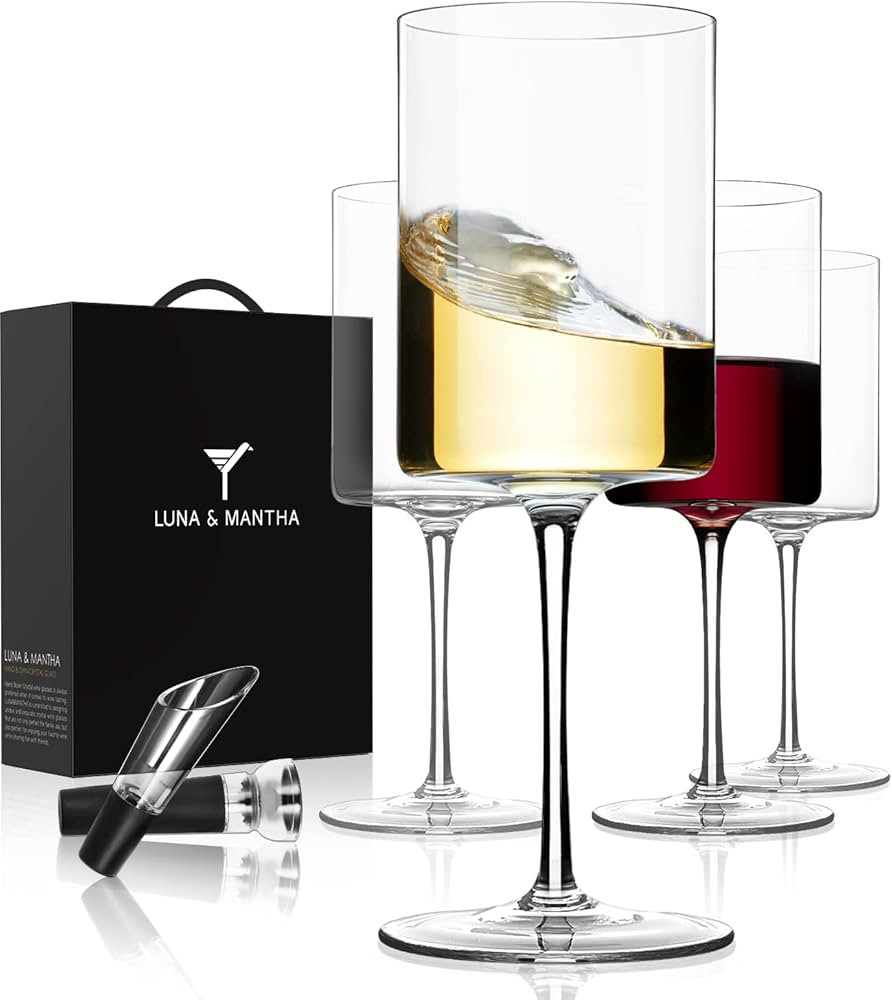 Square Wine Glasses Set of 4 | White Wine Glasses | 16oz | Premium Crystal Hand Blown Perfect for... | Amazon (US)