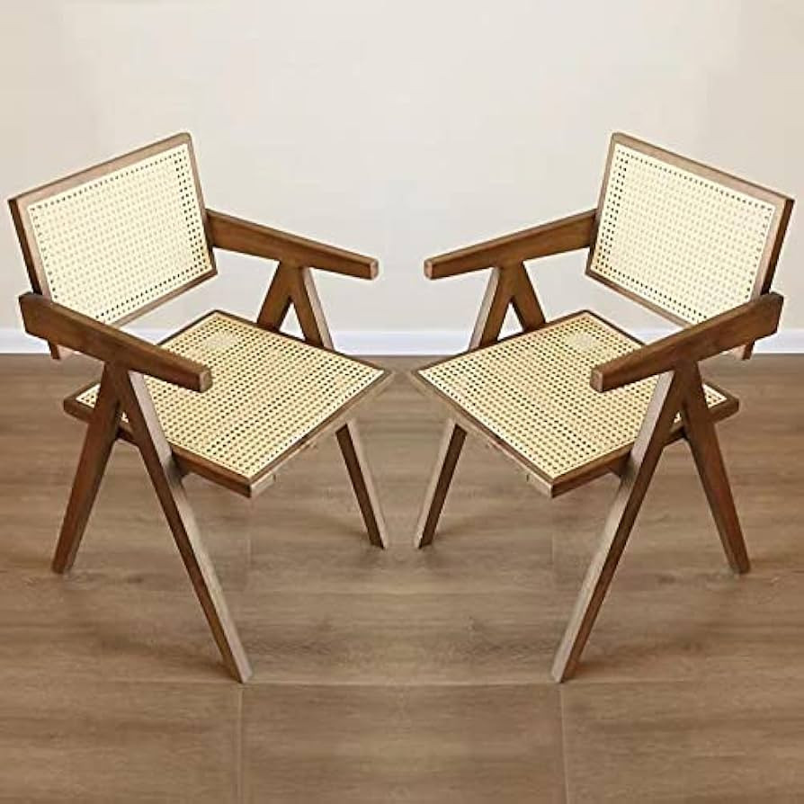 qazplm Set of 2 Retro Rattan Dining Chair Ash Wood Frames Handmade Rattan Back Chair，for Home L... | Amazon (US)