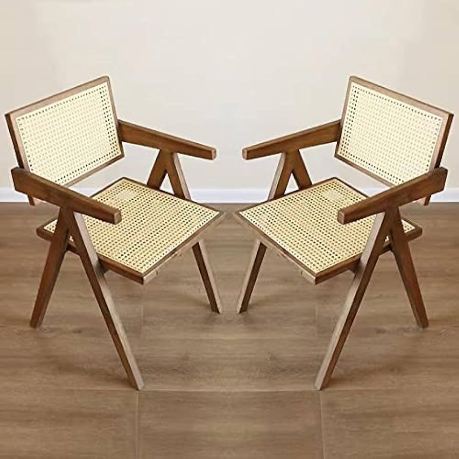 qazplm Set of 2 Retro Rattan Dining Chair Ash Wood Frames Handmade Rattan Back Chair，for Home L... | Amazon (US)