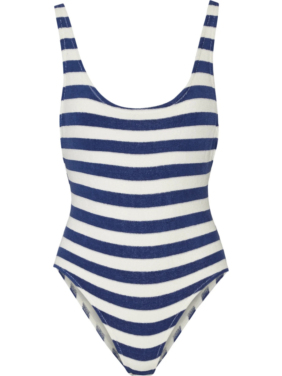The Anne-Marie Striped Stretch-Terry Swimsuit, Solid and Striped, Blue/White, Women's | NET-A-PORTER (US)