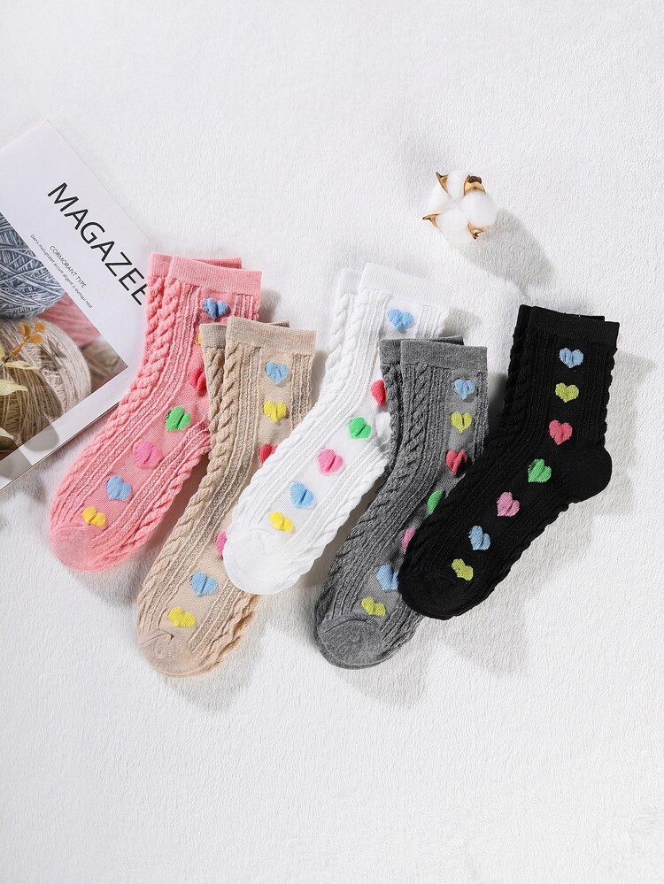 5pairs Heart Pattern Crew Socks | SHEIN