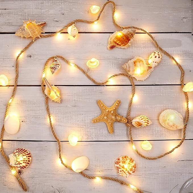 Seashell Garland String Lights 7.2FT 39LED Warm White, Battery Operated Beach Decorations with Re... | Amazon (US)