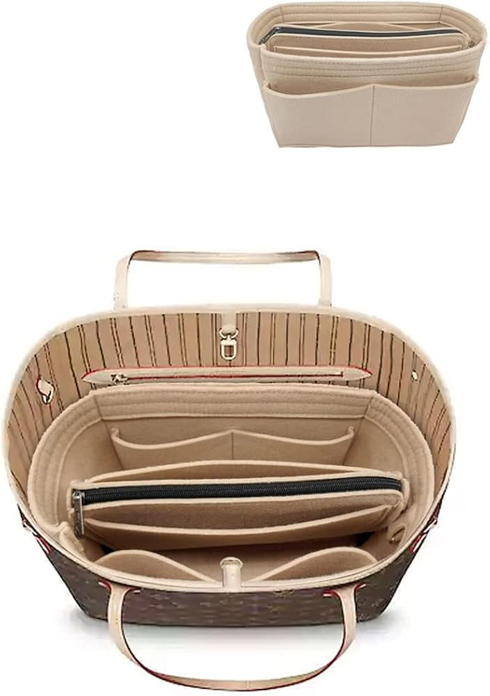 Felt Purse Bag Organizer Insert with zipper Bag Tote Shaper Fit Speedy Neverfull MM GM | Amazon (US)