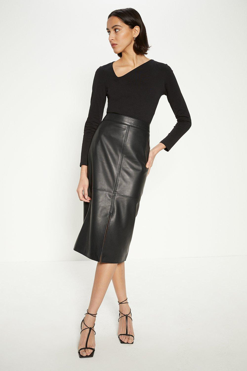 Leather Split Detail Midi Skirt | Oasis UK & IE