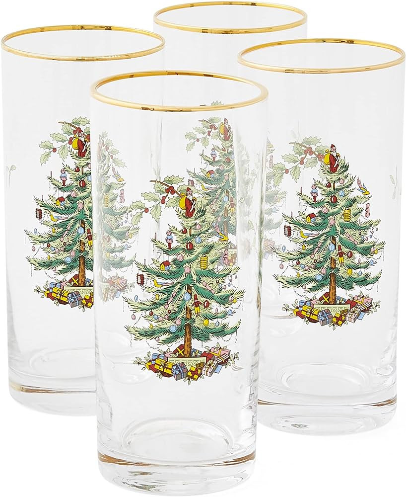Spode Christmas Tree Glassware - Set of 4 -Made of Glass – Gold Rim- Classic Drinkware - Gift f... | Amazon (US)