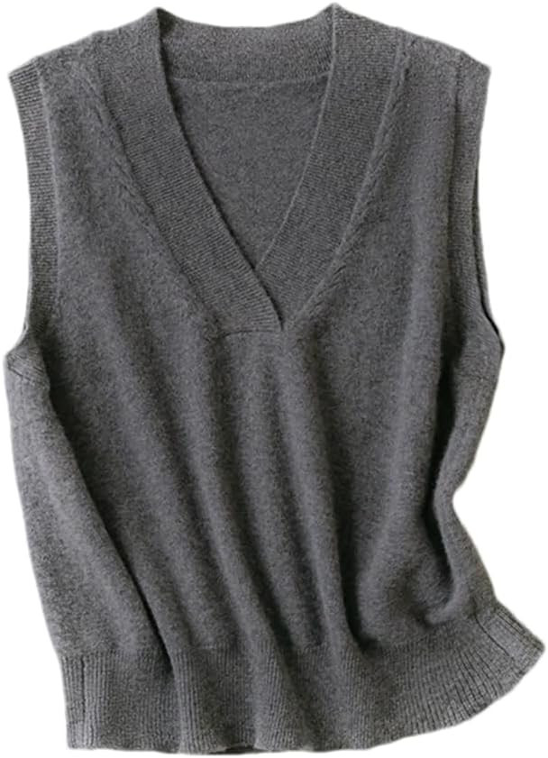 Hdhdeueh Womens Wool Knitted Sweater Vest Top Sleeveless V-Neck Solid Knitwear Vests | Amazon (US)